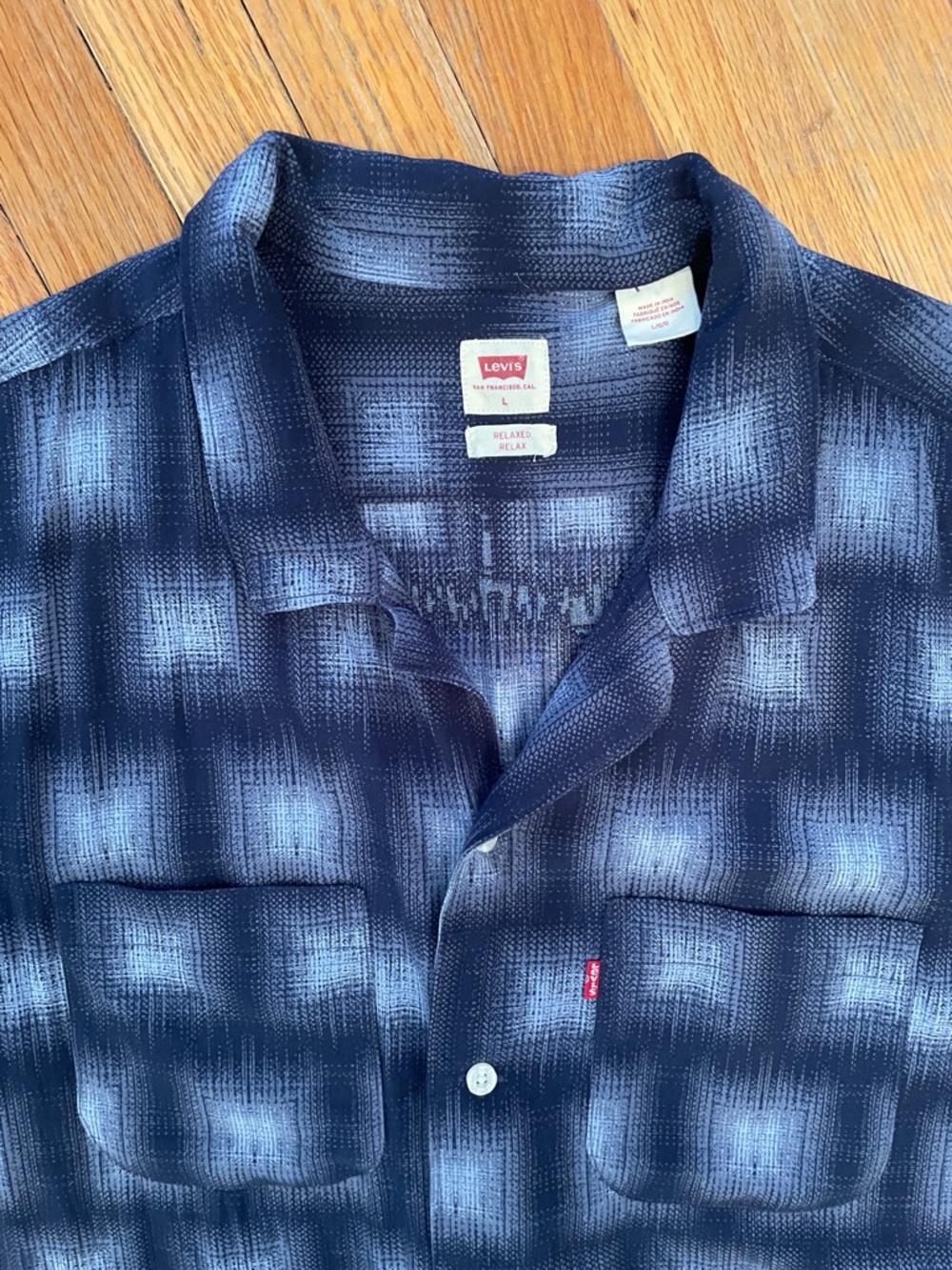 LEVI’S RELAXED Navy & Steel Blue Men’s Patterned Button-Up Resortwear Camp Shirt